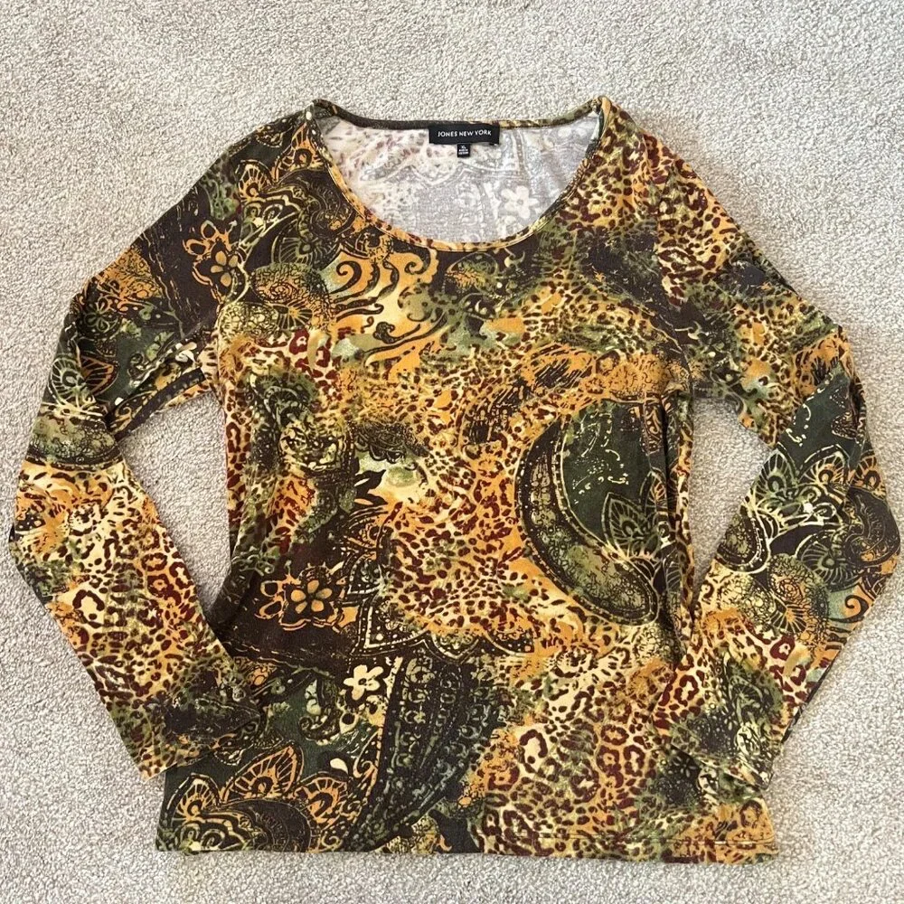 Vintage Jones New York Cheetah Abstract Cotton Top - Picture 5 of 9